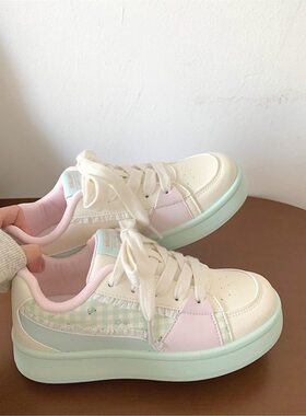 韩版INS潮拼色甜美板鞋女