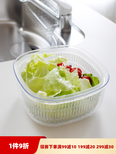 日本oka 进口洗菜盆沥水篮家用厨房双层洗水果淘米可叠加插菜蓝子