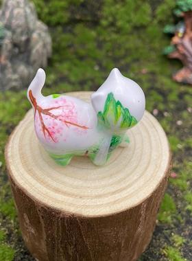 原创手绘山梅写意青山把件檀木猫摆件5cm国风国潮风孤品一物一拍