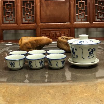 加厚葵斗茶具套装青花瓷盖碗茶杯复古功夫泡茶壶家用复古促销包邮