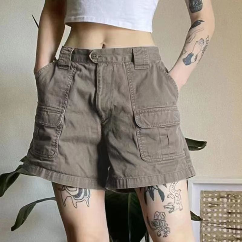 夏天裤子牛仔短裤女工装裤辣妹美式复古洗水透气舒适休闲三分短裤