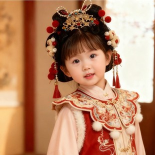 新年发饰小财神头饰古风汉服发冠红色喜庆过年发钗拜年步摇发夹