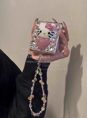 适用于华为pocket2满钻荣耀magicVFlip2少女手机壳小米mixflip2可爱甜美闪钻KT猫带手提链purax高级感n3flip