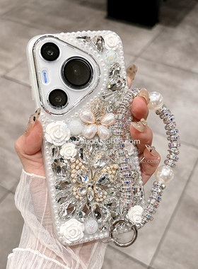 全包镜头水钻蝴蝶适用华为pura70/70pro/70ultra/mate70/p60/50/40/30手机壳女款nova13/12硅胶软高级感镶钻