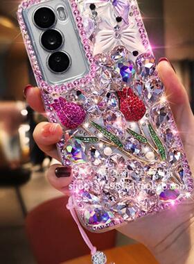 适用于oppoReno12手机壳A3活力版14女K12X新款8se闪钻10pro满钻A3pro玫瑰花A2m镶钻A1X全包9防摔8闪钻7尚软壳