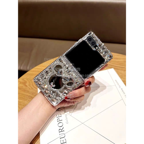 适用于三星Zflip5手机壳vivoXFlip创意OPPOFindN3Flip满钻卡通镜子GalaxyZflip6防摔小米MIXFliip三星W23fli