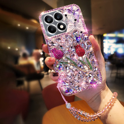 适用于红米K70手机壳K80新款K90全包防摔Civi5闪钻k70Ultra至尊版满钻玫瑰花note13pro保护壳K60pro带钻K50