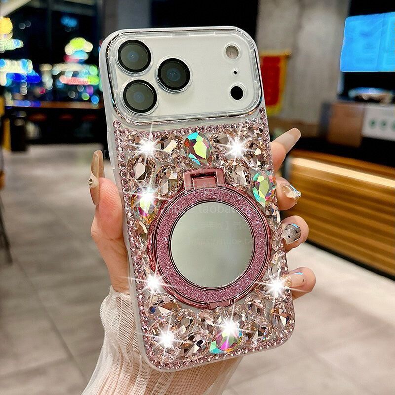 适用苹果17手机壳18新款iPhone16奢华14闪钻13透明12水晶手链15pro防摔11proMax奢华素皮镶钻18proMax保护套