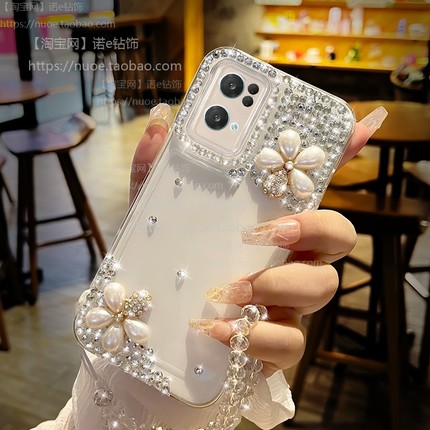 奢华闪钻花朵适用opporeno12壳FindX8s+透明13带挂绳RENO8软套reno9防摔7pro+个性6创意5K女新款4se小众网红