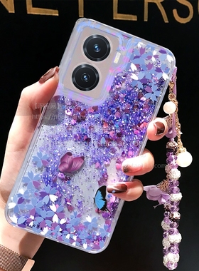 适用vivoY77壳S18女Y100i新款S20彩绘Y100蝴蝶Y76S液态Y200闪粉iQOOZ8流沙V23E硅胶Y55S包围S19防摔X100