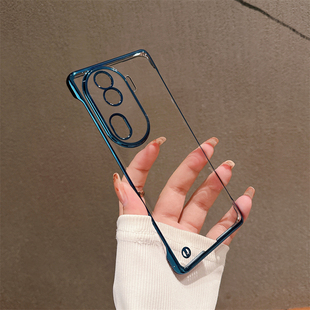 适用oppoReno11手机壳无边框电镀透明Reno11pro超薄硬壳oppo半包防摔新款个性创意裸机手感高端保护套高级感