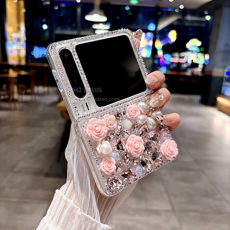 水钻花适用摩托罗拉razr60手机壳华为purax折叠屏P50pocket奢华小米mixflip2三星zflip7女OPPON3荣耀Vflip2代
