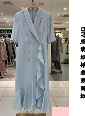 实物1:1图纸新款商场同款荷叶边中袖样板裁剪纸样-20042