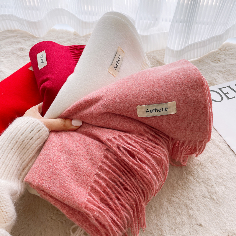 女士韩版仿羊绒围巾女秋冬季纯色保暖披肩欧美男士加厚冬天围脖