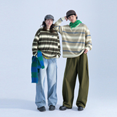 Mentmate 日系秋冬基础百搭条纹圆领T恤打底衫 男女复古卫衣内搭