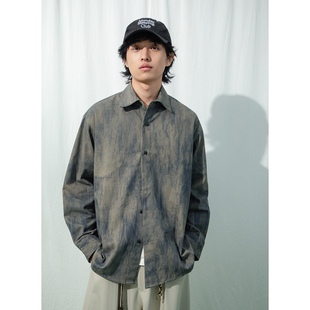 男 春夏复古灰蓝泼墨扎染全棉衬衫 做旧牛仔风衬衣 26SS Mentmate