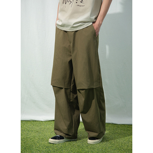 26SS 男宽松百搭军绿色长裤 日系工装 打褶设计休闲裤 春 裤 Mentmate