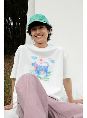 Mentmate 25SS 小众童趣风蜡笔画小狗T恤衫 男女情侣个性短袖夏季