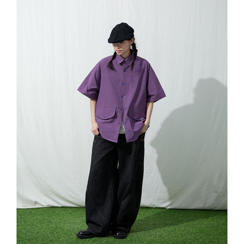 简约基础款日系机能风衬衫短袖男