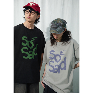 sad英文印花T恤男女短袖 小众颗粒感噪点印花so tee 26SS Mentmate