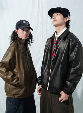 Mentmate 25AW 小众花绒水洗做旧复古皮衣夹克 男女中性外套秋冬