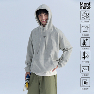 Mentmate 24AW 秋冬暖皮加绒帽衫男女 解构拼接极简刺绣连帽卫衣