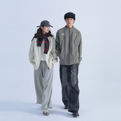 秋冬简约百搭印花立领夹克男女款