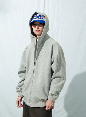 Mentmate 25AW 秋冬经典灰黑纯色挺阔面料卫衣男 宽松BF连帽外套