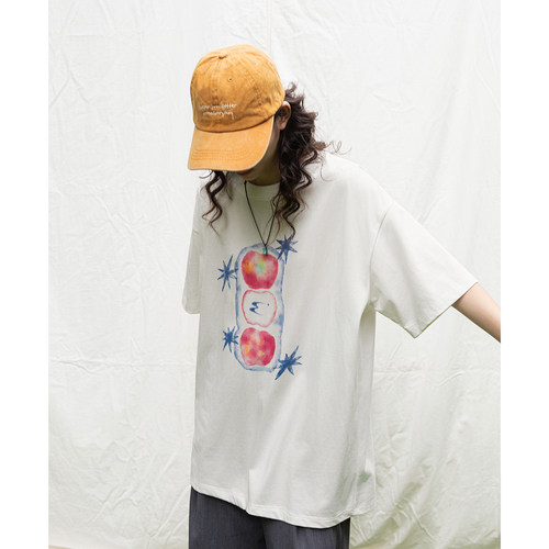 个性印花圆领打底衫男女情侣夏季