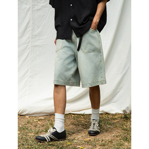 大口袋百搭休闲水洗牛仔中裤潮男