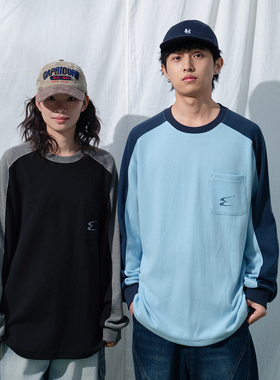 Mentmate 25AW 运动风撞色插肩袖打底T恤男女 华夫格宽松BF内搭秋