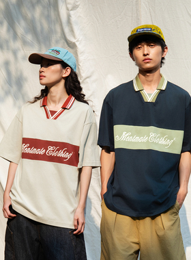 Mentmate 25SS 日系街头古着风拼接撞色polo衫T恤 男女中性BF短袖