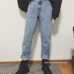 韩国复古潮人水洗牛仔裤