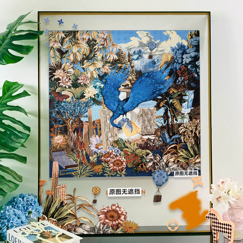 奢侈品店高档亚克力框装饰画客厅神鸟降临丝巾装裱落地画玄关挂画