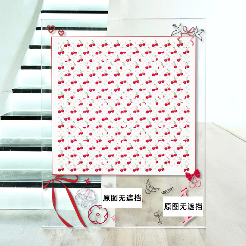 亚克力框丝巾装裱挂画樱桃图案潮流时尚装饰画客厅玄关高档摆画
