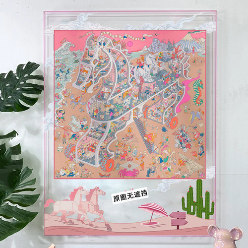 酒店大堂高档亚克力框装饰画别墅马术学院丝巾装裱挂画客厅落地画