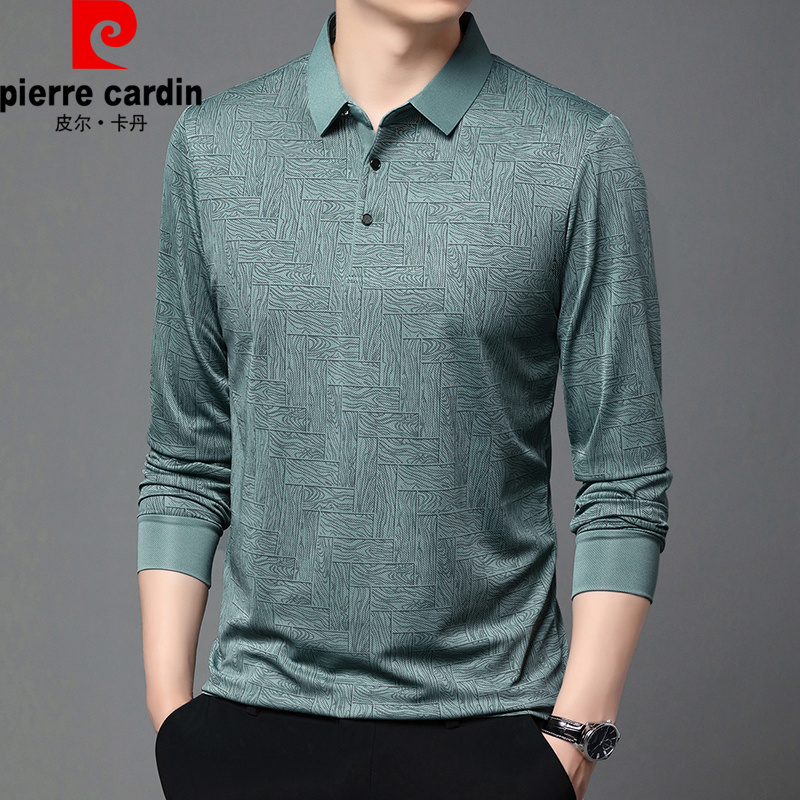 Pierre Cardin皮尔卡丹秋季新款男士长袖t恤舒适印花宽松休闲上衣