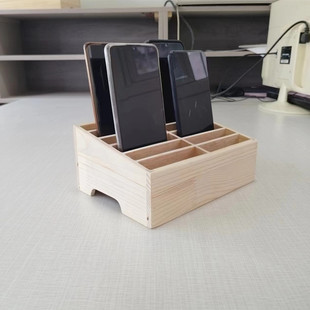 手机收纳盒桌面办公会议手机管理盒子简约实木多格学生手机存放架
