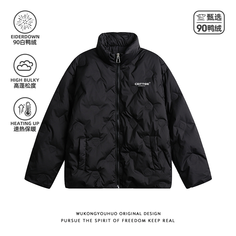 冬季90白鸭绒压印立领羽绒服男