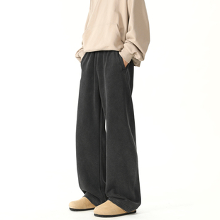 男女复古宽松百搭阔腿长裤 悟空有货潮牌美式 水洗黑重磅垂感休闲裤