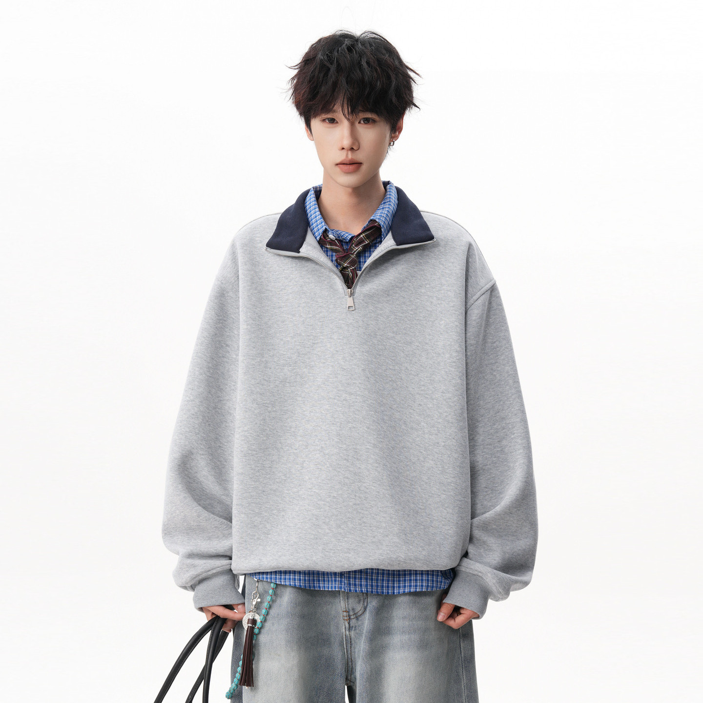 悟空有货2026春季撞色半拉链POLO领卫衣男女复古潮牌宽松百搭上衣,男装,卫衣,淘宝优惠券,粉丝福利购,淘宝优惠卷