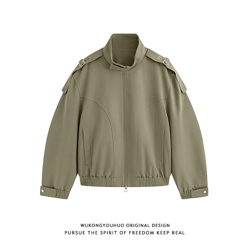 悟空有货美式潮牌绑带设计感立领夹克男复古宽松百搭机车休闲外套,男装,夹克,淘宝优惠券,粉丝福利购,淘宝优惠卷