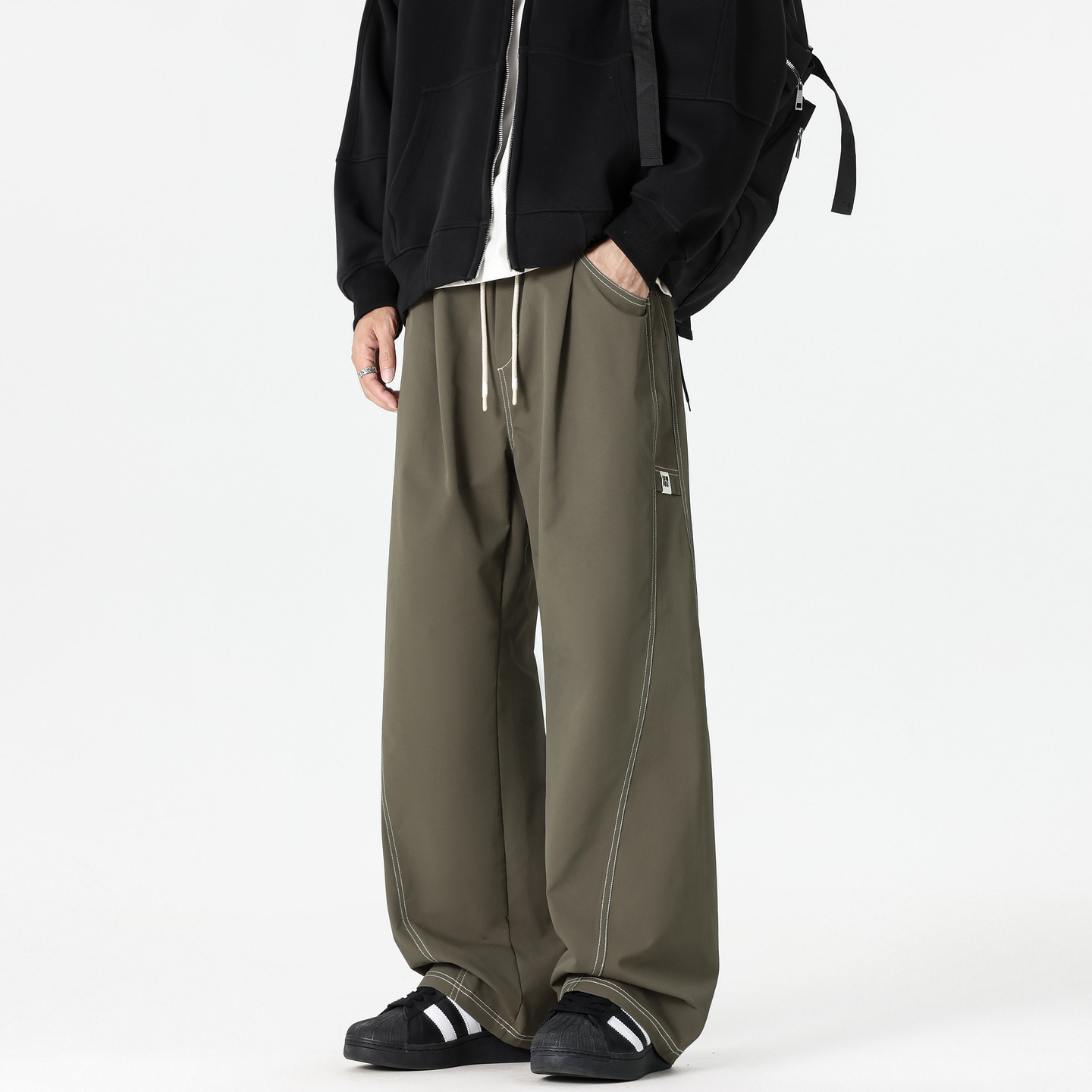 悟空有货潮牌复古抽绳松紧运动冲锋裤男春季宽松百搭阔腿休闲长裤,男装,休闲裤,淘宝优惠券,粉丝福利购,淘宝优惠卷