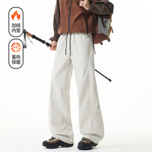 悟空有货潮牌抽绳松紧腰加绒加厚冲锋裤 男复古宽松百搭阔腿休闲裤