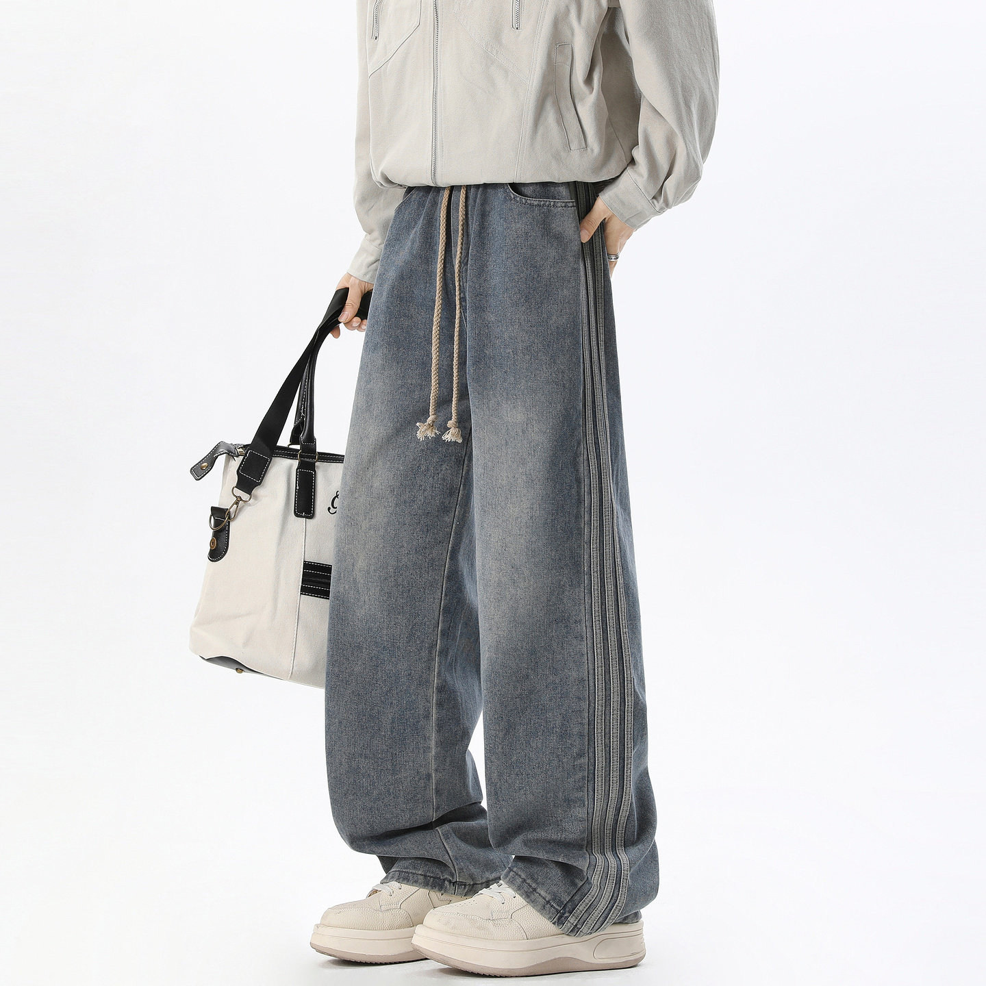 悟空有货潮牌美式复古做旧直筒牛仔裤男宽松潮流百搭阔腿休闲长裤,男装,牛仔裤,淘宝优惠券,粉丝福利购,淘宝优惠卷