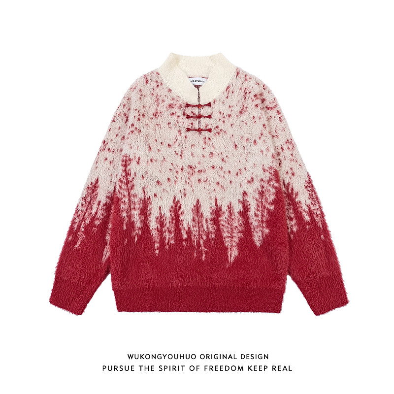 悟空有货潮牌渐变马海毛新中式毛衣男复古慵懒情侣古着休闲针织衫,男装,针织衫/毛衣,淘宝优惠券,粉丝福利购,淘宝优惠卷