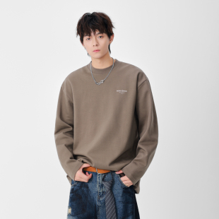 悟空有货潮牌简约印花休闲圆领长袖T恤男秋季宽松百搭打底衫上衣