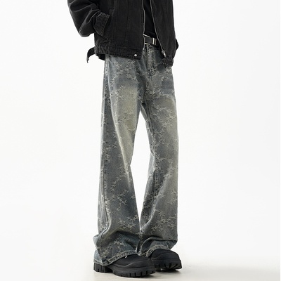 美式高街小众微喇牛仔裤男复古