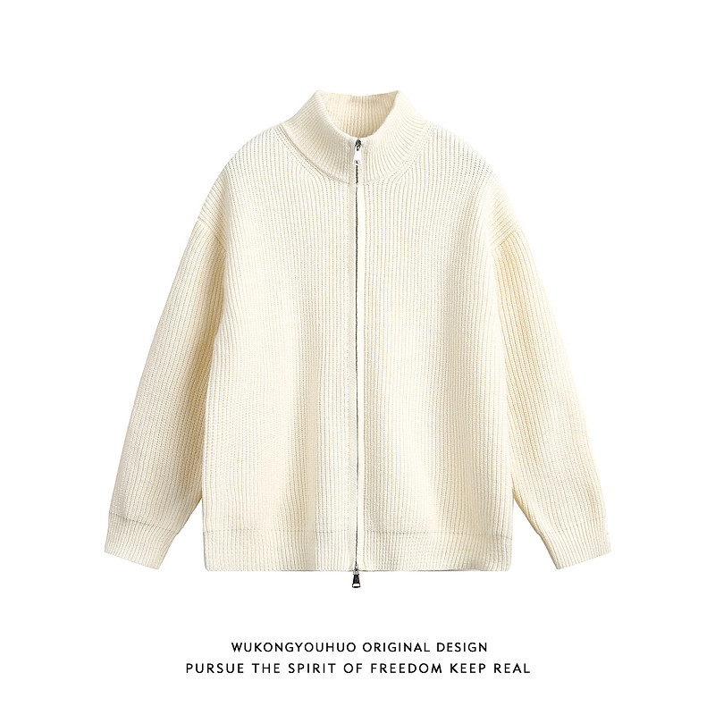 悟空有货街头复古粗坑纹理半高领开衫毛衣男潮牌宽松情侣针织外套,男装,针织衫/毛衣,淘宝优惠券,粉丝福利购,淘宝优惠卷