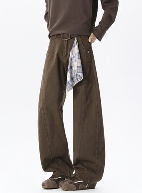 悟空有货潮牌美式解构拼接阔腿弯刀裤男复古宽松潮流百搭工装长裤